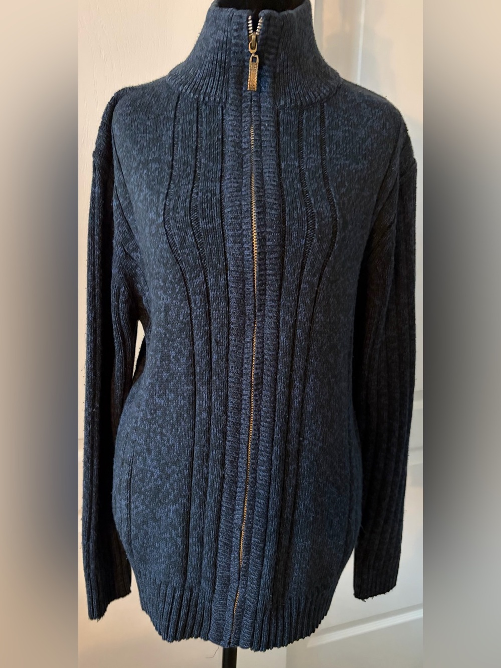 Vintage Jeep Women’s 100% Wool Navy Full Zip Ribbed Sweater